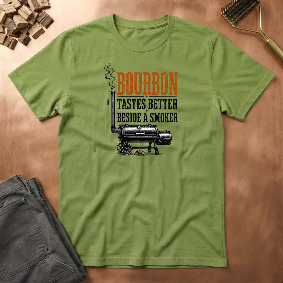 Bourbon beside a smoker T-Shirt