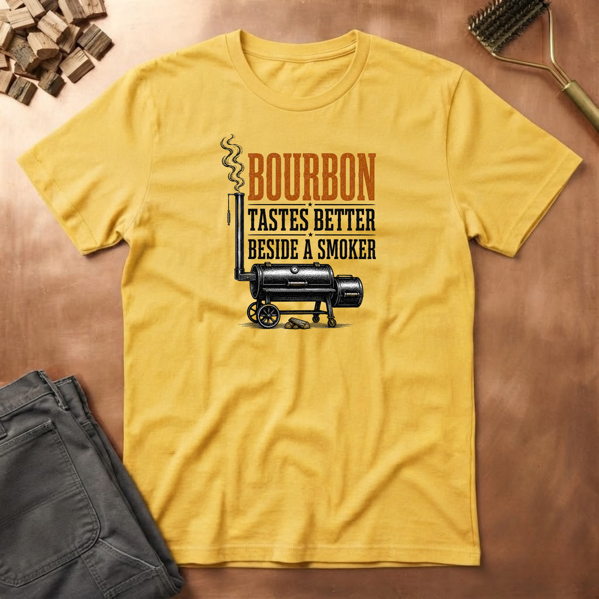 Bourbon beside a smoker T-Shirt
